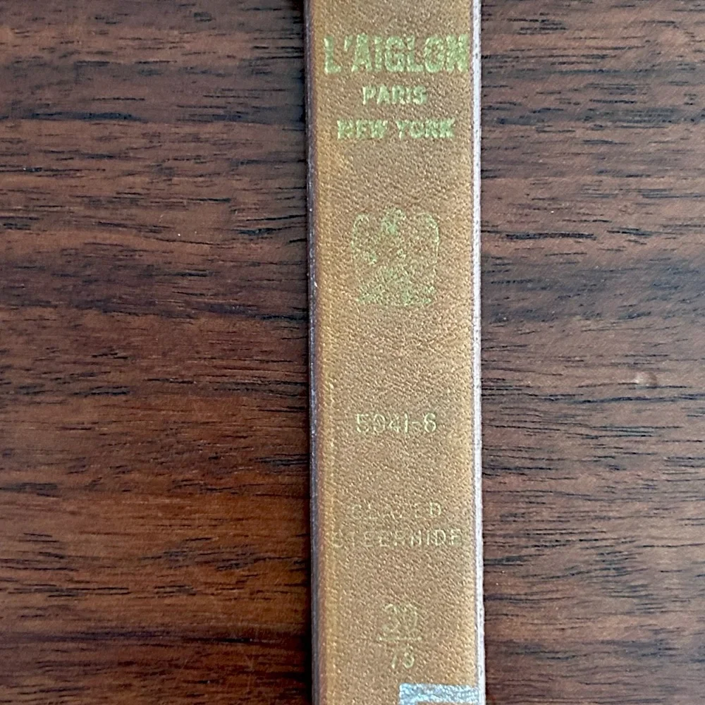 L’Aiglon Vintage Tan Leather Belt with Gold & Silver Buckle Size 30
